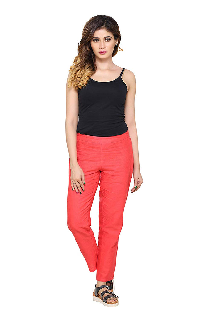 FG Women's Flex Cotton Red Cigar Pants/Casual Trousers, Red (FG-NSP-1001)
