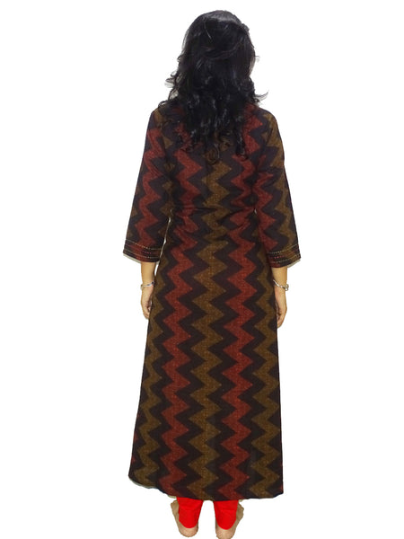 FG's Women's Kutchi Cotton Straight Kurti, Blue (FG-KUR-1010)