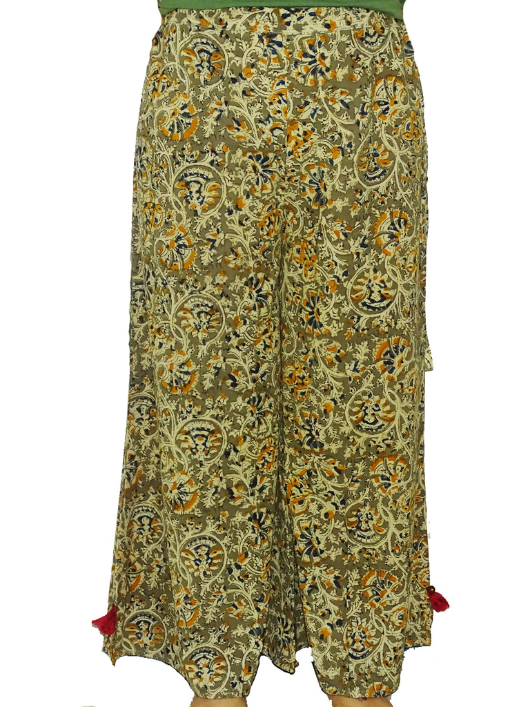 FG Woman's Kalamkari Hand Block Print Plain Plazzo (FG-PLA-4001)